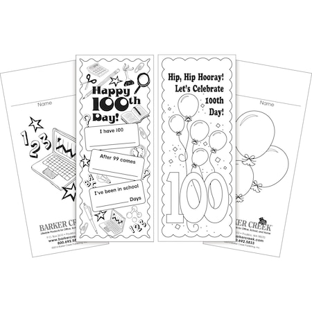 Barker Creek Color Me Celebrate 100th Day Bookmark Duets, 60/Set, PK60 2199
